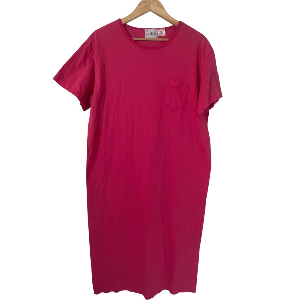 J.Crew T-Shirt Dress Womens L Pink Good Vintage Cotton Pocket Short Sleeve